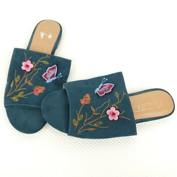 Nanette Lepore Teal Suede Embroidered Valentina - Picture 1 of 4